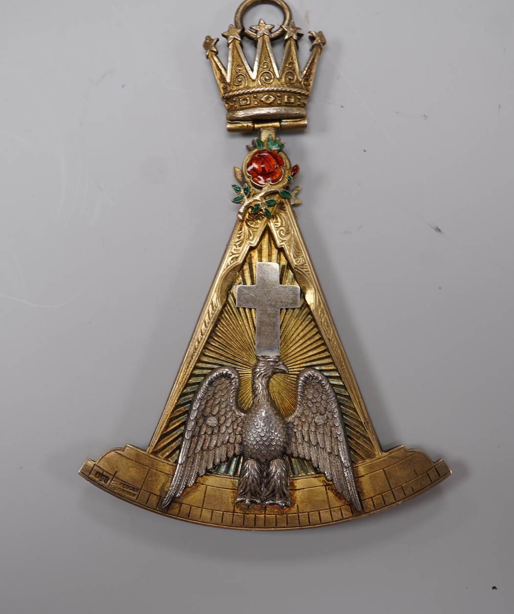 Three Masonic interest medallions / medals, each with enamelled decoration to include a silver gilt example for the Royal Naval Lodge, each cased